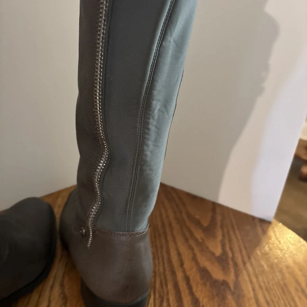 Women's Gray Leather Calvin Klein Over The Knee Boots Size 9